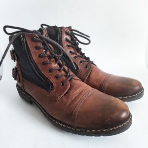 Steve Madden Mens Welkom Lace-up Leather Combat Boot Gray Streetwear Casual 10.5